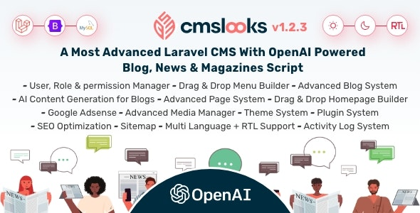 CMSLooks (v2.2.0) Laravel CMS With OpenAI Powered Blog, News & Magazines Script