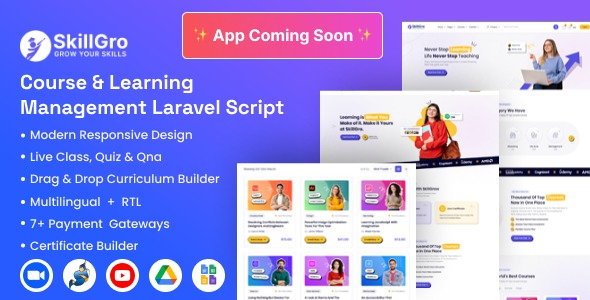 SkillGro v2.6.0 Course & Learning Management System Laravel Script (LMS)