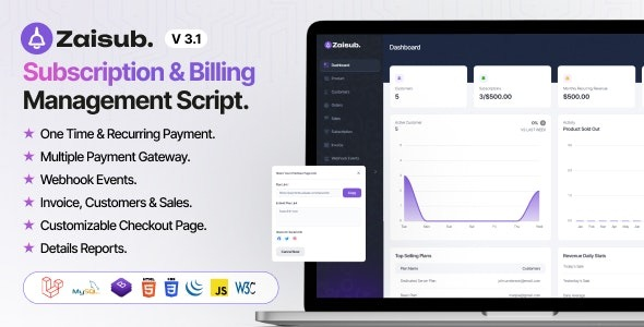 Zaisub v3.2 – Subscription & Billing Management Laravel Script.